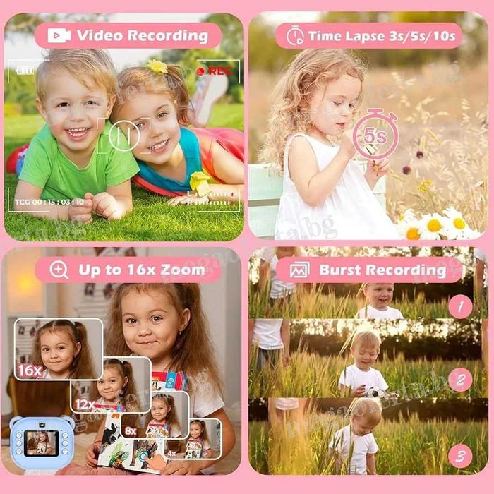 Детски Фотоапарат камера с незабавен печат и функции „Направи си сам“