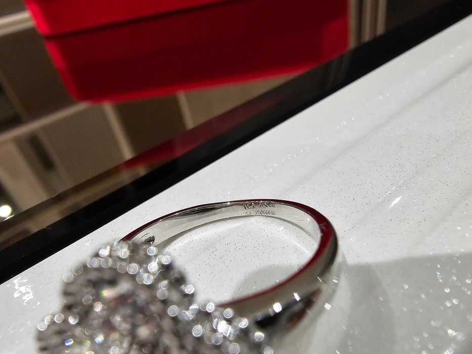 Van Cleef & Arpels VCA Silver Diamond Alhambra Clover Дамски Пръстен