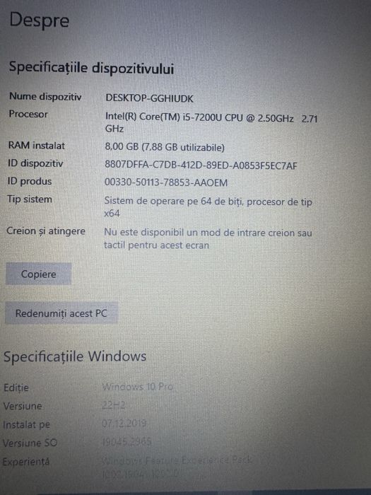 Laptop Hp i5 generatie 7 ssd 128