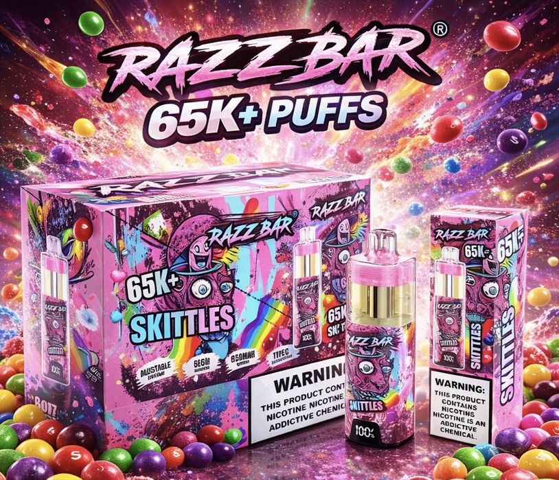 Vape razz bar 65.000 cu lichid model nou