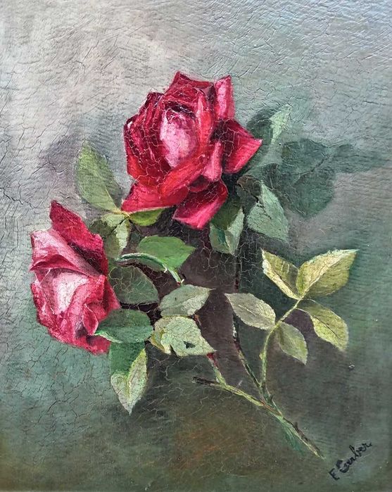 Tablou vechi - trandafiri - semnat E Gerber