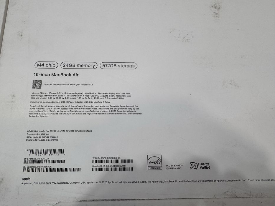 Macbook air 15 m4 24/512
