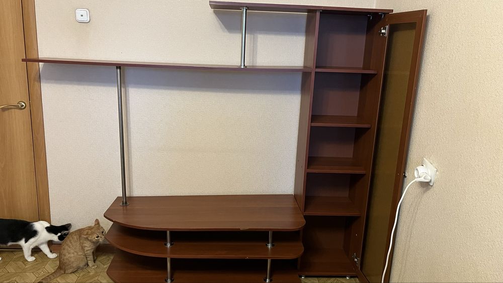 Стенка под ТВ с витриной и полками