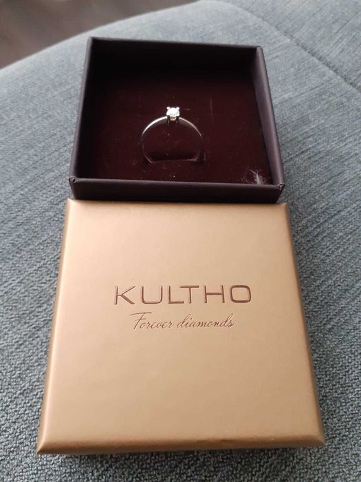 Inel de logodna 54 aur alb 14Kt [585] cu diamant D 0.15 NOU Kultho