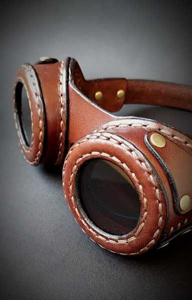 Очила стиймпънк от естествена кожа
