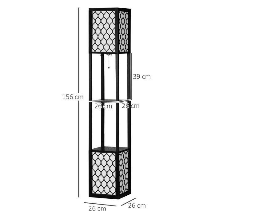 HOMCOM Lampa de podea coloana din MDF si plastic PP cu 2 rafturi, 26x26x156cm, alb si negru