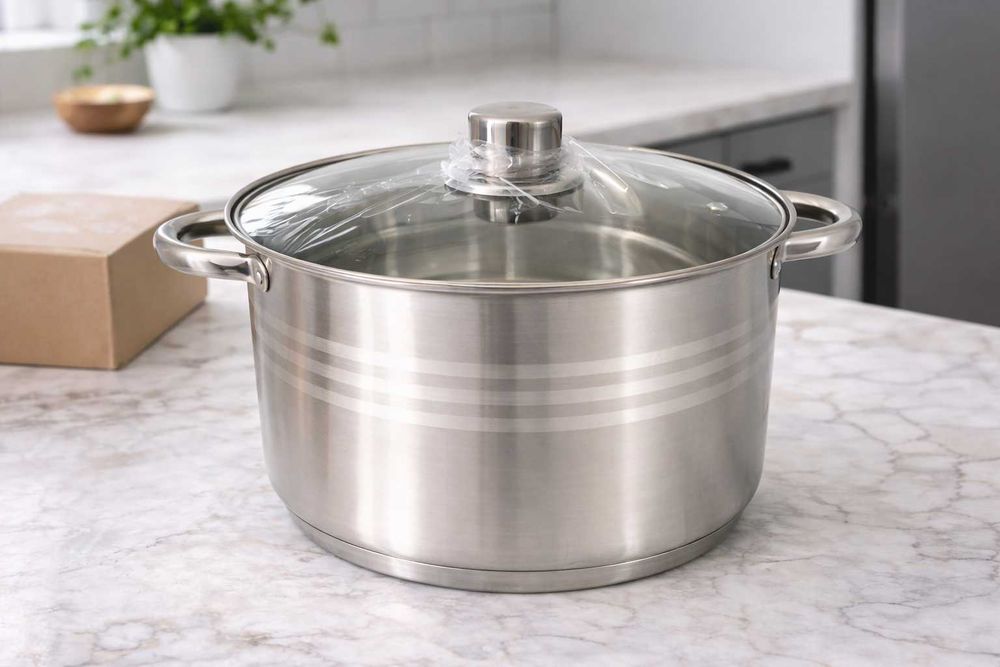 Oala inox 13.5 litri cu capac de sticla pentru gatit practic