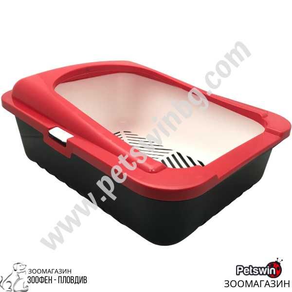 Котешка Тоалетна- с Борд- 50/38/19см- Червен/Черен-Ръчно Самопочистващ