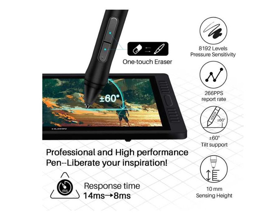 Tableta Grafica cu Display Huion Kamvas Pro 22 2019 IPS FHD 120sRGB Stylus PW500