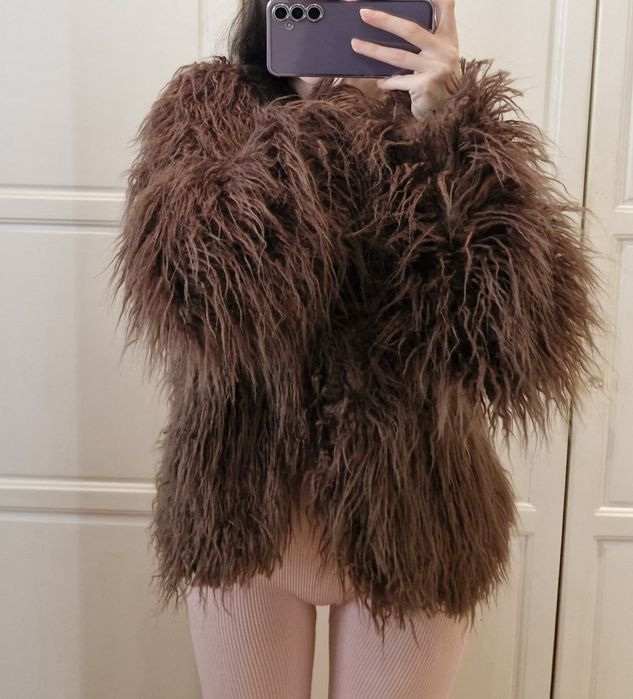 ново дамско палто косъм кафяв