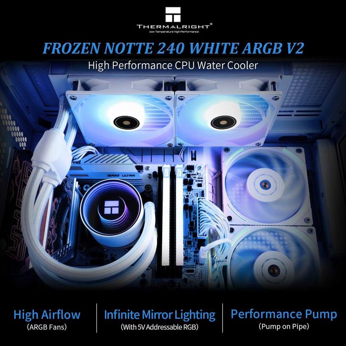 Cooler CPU Lichid AIO Thermalrlght Frozen Notte 240 Alb/Negru ARGB V2 Răcire Apă,Ventilatoare Duble PWM,Intel LGA 1700/1150/1151/1200/2011,AMD/AM4 AM5