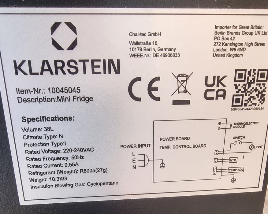 Мини хладилник Klarstein 38L