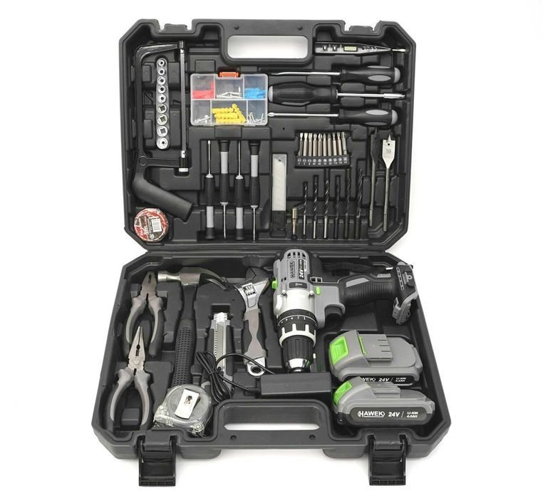 Акумулаторен ударен винтоверт 24V с инструменти и 2 батерии HAWEK