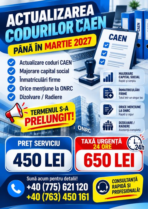Actualizare coduri caen / consultanta firma