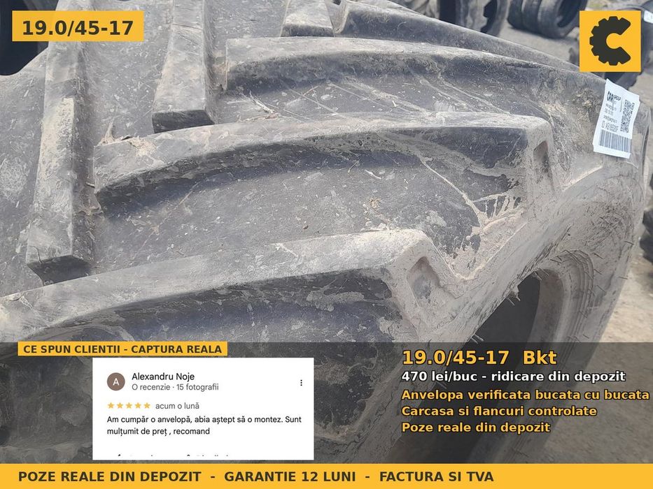 Cauciucuri Anvelope 19.0/45-17 19.0/45 17 1904517 Bkt Remorca si Implement Utilaje Agricole SH Second Hand STOC REAL Garantie 1 An Factura TVA