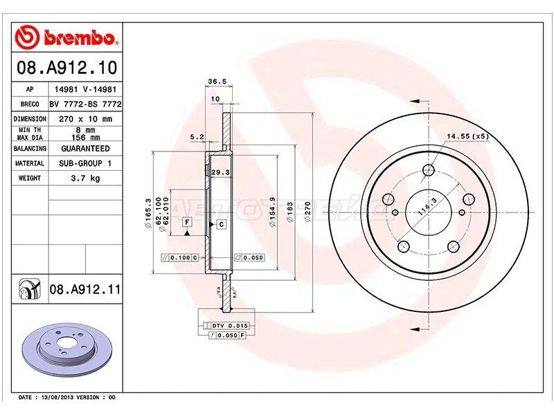 Диск тормозной Toyota Corolla