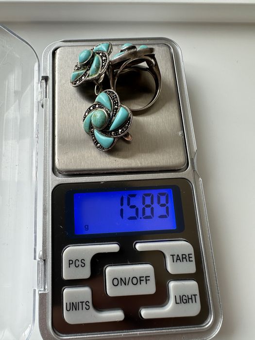 Сережки и кольцо с бирюзой. Серебро. 925 проба