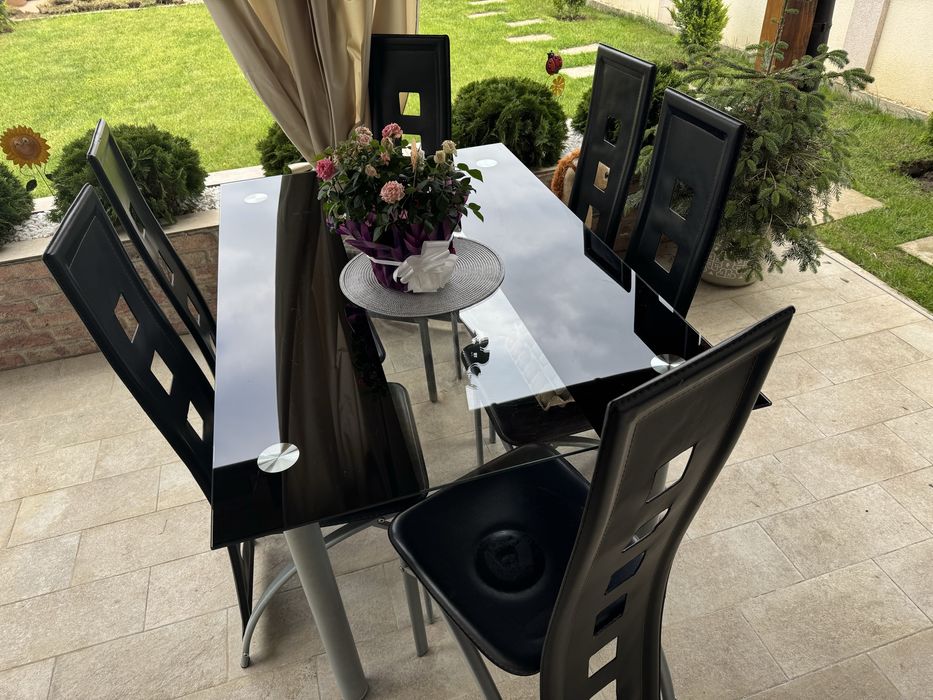 Set 6 scaune + masa sticla