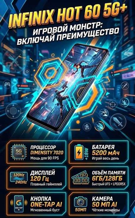 Infinix Hot 60 5G 6/128 ГБ (Новый, запечатан)
