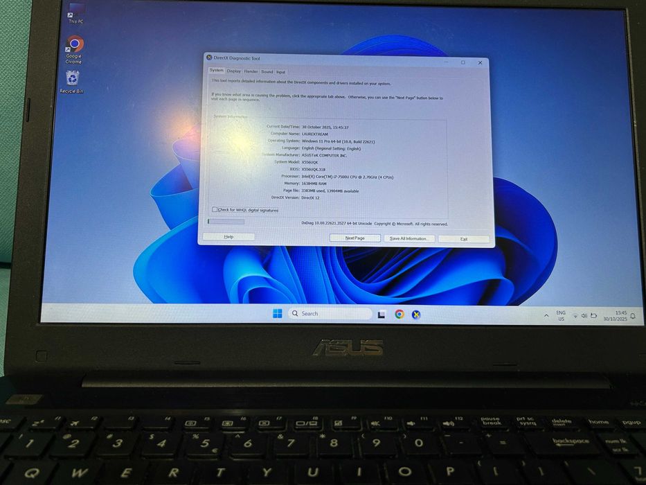 Laptop ASUS i7, 16GB RAM, SSD
