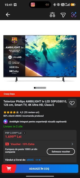 Vând Philips Ambilight 50PUS8010