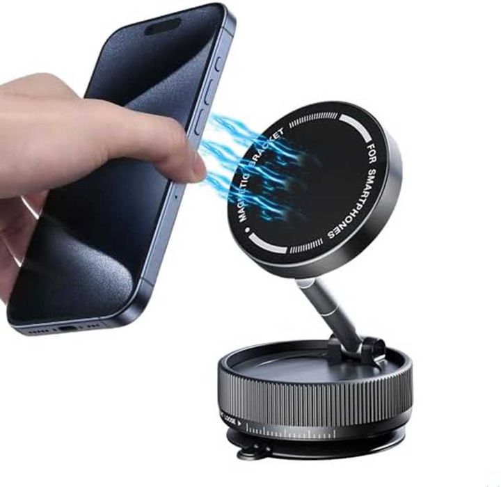 Магнитна стойка за телефон с вакуумно закрепване - 360 градуса