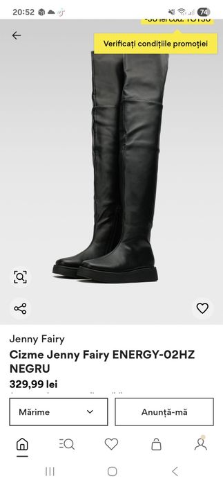 Cizme lungi peste genunchi Jenny Fairy ENERGY-02HZ Czarny marimea 36