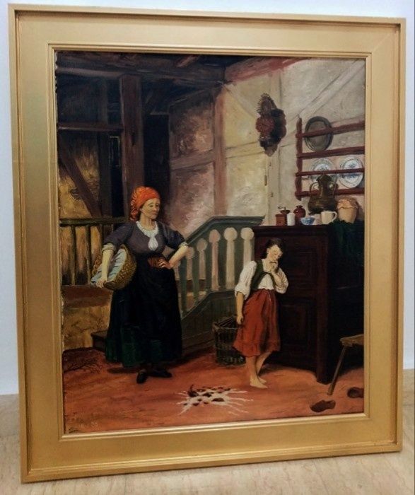 Tablou Ulei pe pânză "Interior cu personaje;
