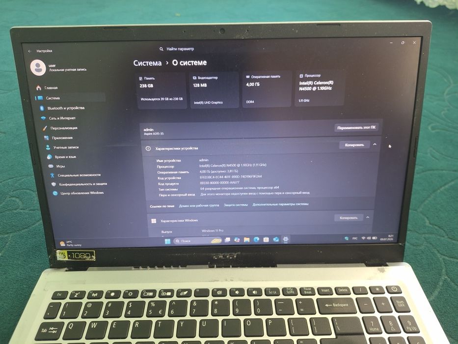 Acer Aspire 3 A315-35 Celeron N4500, 4GB RAM DDR4, 256 SSD, Windows 11