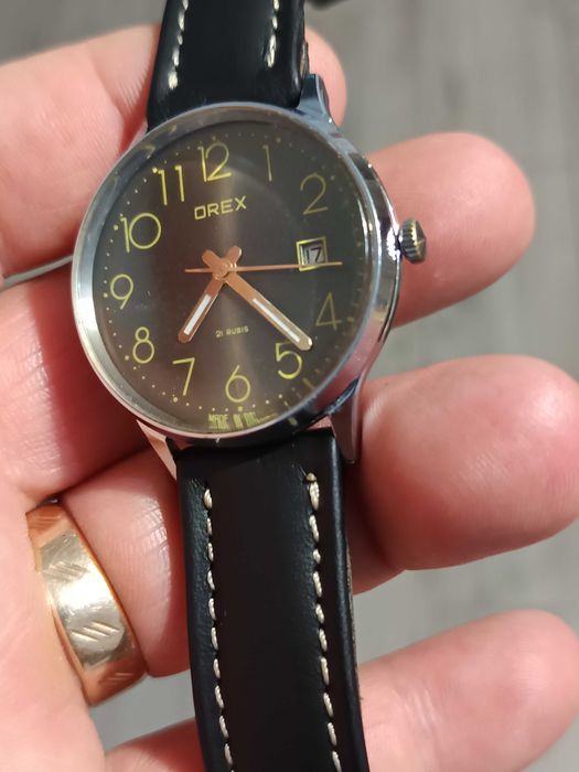 Ceas Orex 21 rubine Made in Romania mecanism cu armare manuală calibru 2414 cadran verde .
