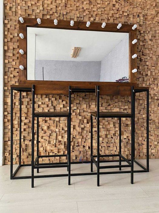 Комплект: LOFT маса за грим с осветление + 2 стола