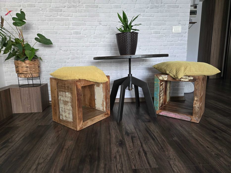 Set scaune taburet lemn masiv, stil industrial
