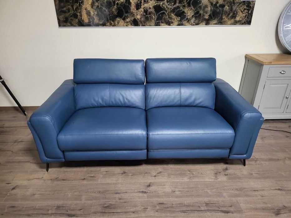 Син кожен диван тройка La-z-boy с електрически релакс механизъм