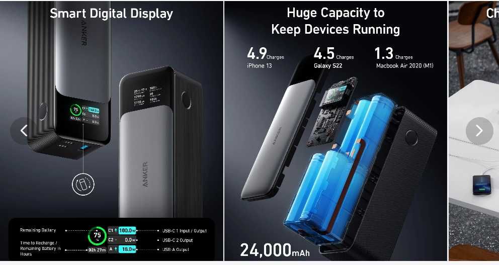 Външна батерия Anker 737 (PowerCore 24K) 140W 24000mAh smart display