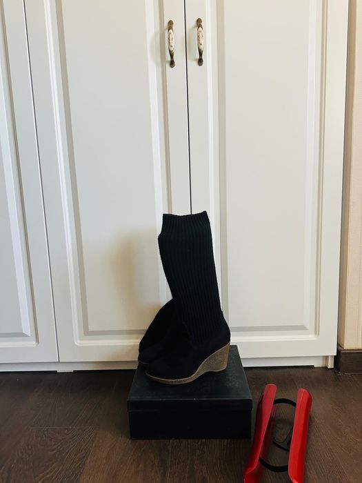 Cizme cu platforma , negre din piele, numarul 39