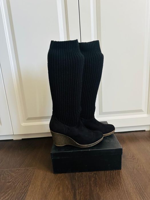 Cizme cu platforma , negre din piele, numarul 39