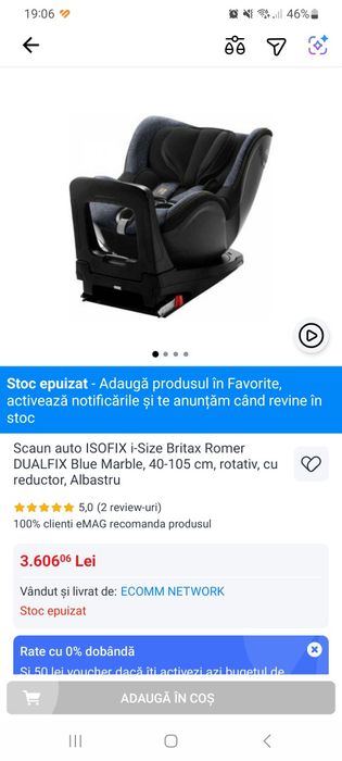 Scaun auto ISOFIX i-Size Britax Romer DUALFIX Blue Marble, 40-105 cm,