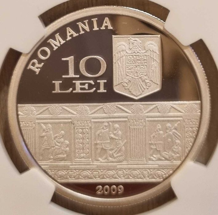 Moneda BNR 10 lei argint monumentul de la Adamclisi NGC PF 69 UC