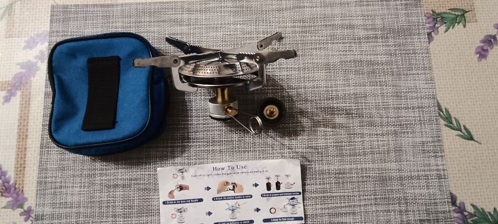 Aragaz portabil de camping cu geanta, Inox, 2800W, Argintiu