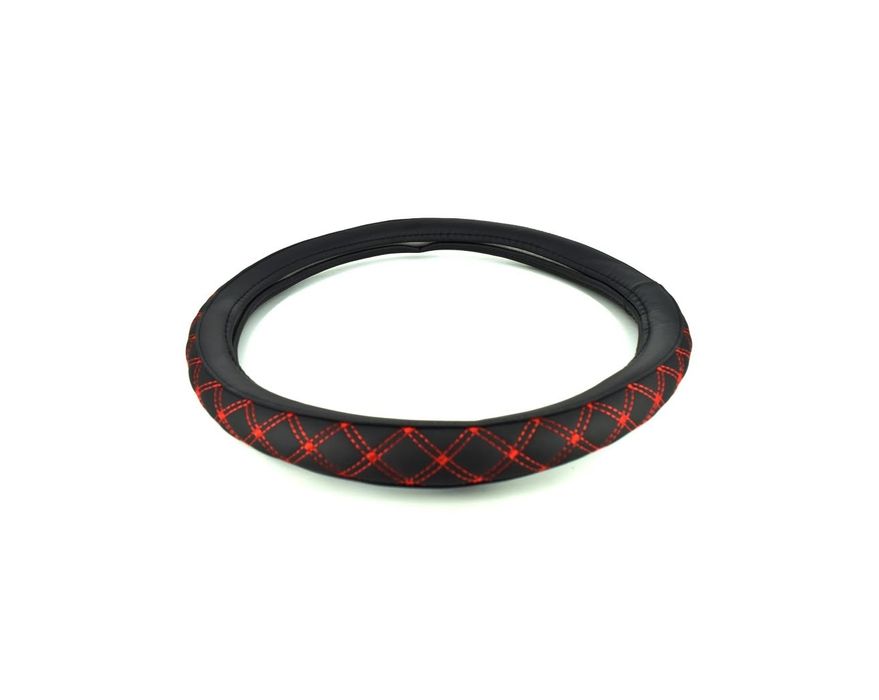 Husa volan imitatie piele marime M culoare negru+cusatura rosie ERK