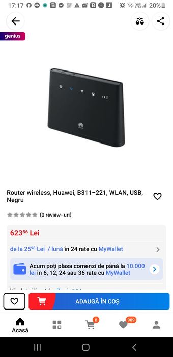 Router Wireless 4G LTE gen. 2 cu slot pentru SIM, Huawei B311-221,
