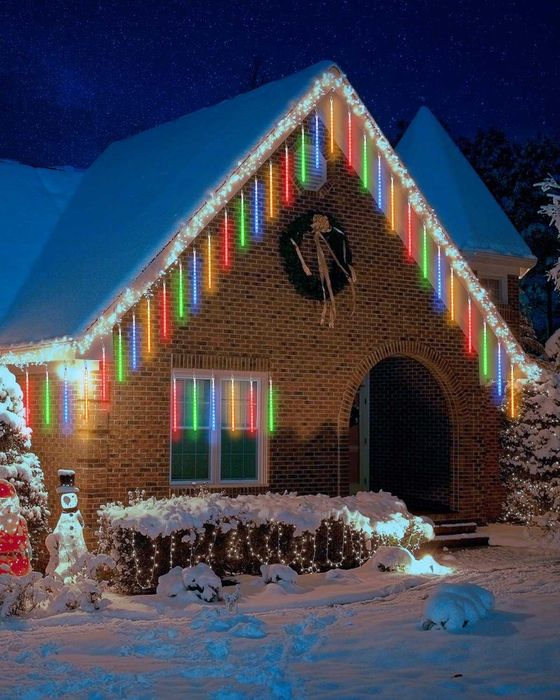 падащ сняг студено бяла светлина коледни лампички 3м х 50см 8бр.