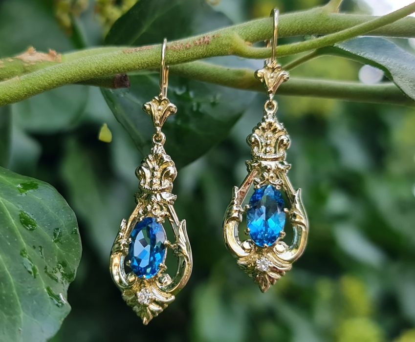 Cercei aur galben 14k topaz și diamante naturale
