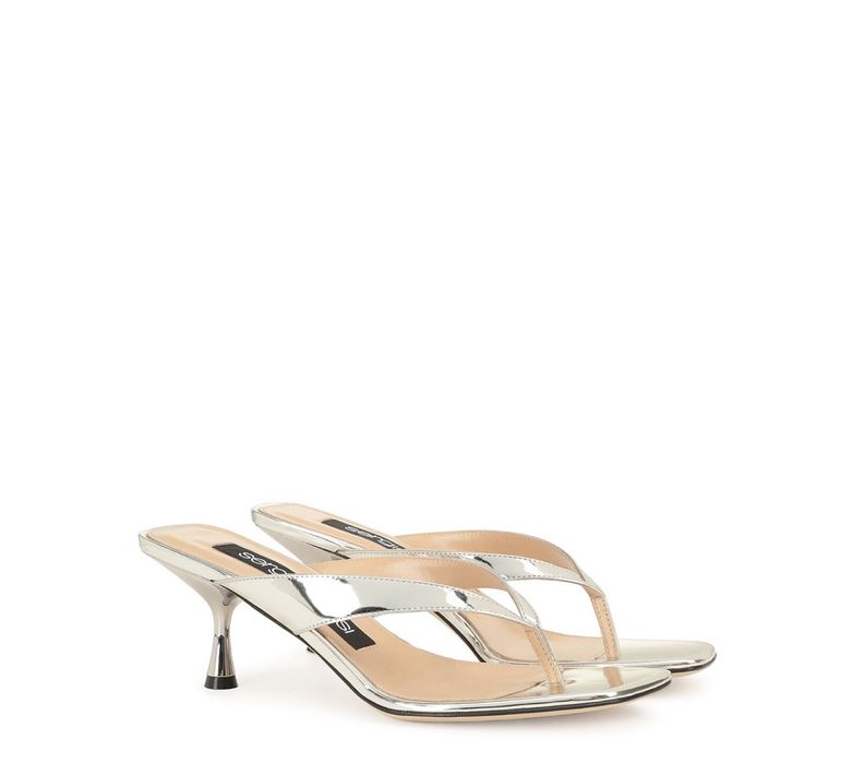 Сребърни чехли на ток Sergio Rossi