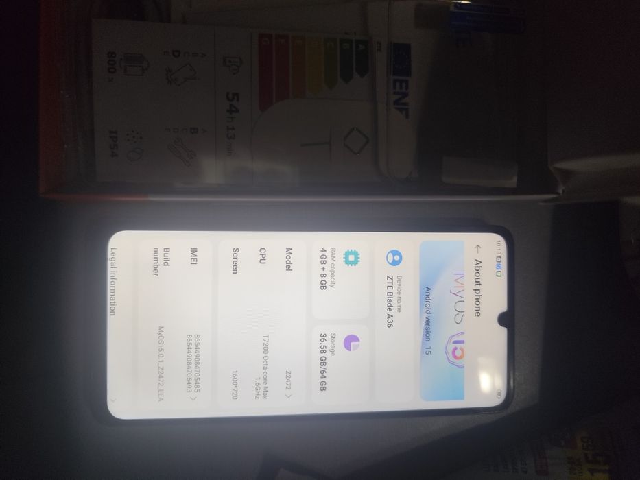 Vând telefon zte blade A36 cu card Samsung 128 gb