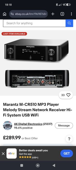 Receiver / Streamer MARANTZ M-CR510 , Radio internet  , Wi-Fi