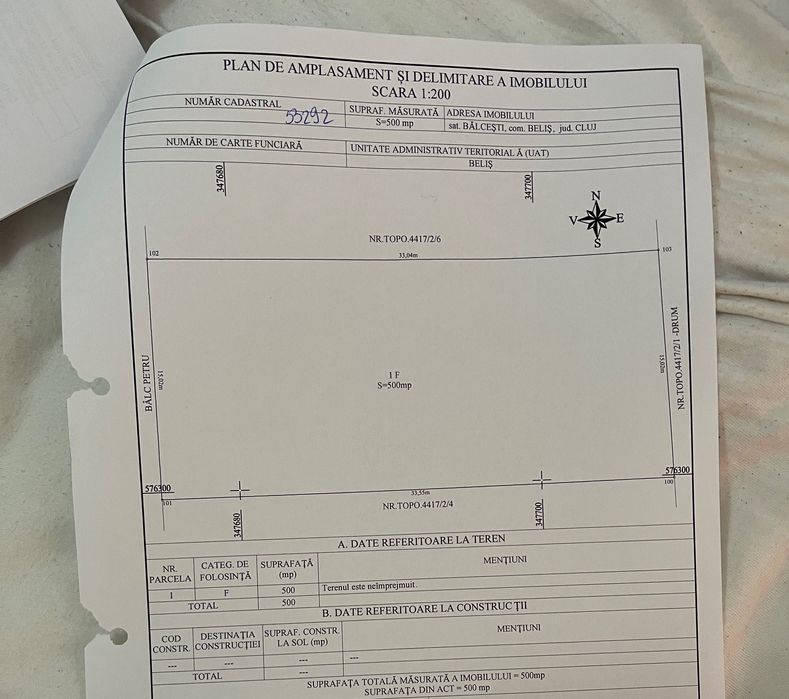 Vând teren 900 mp intravilan, Bălcești, com Beliș – 60 km Cluj-Napoca