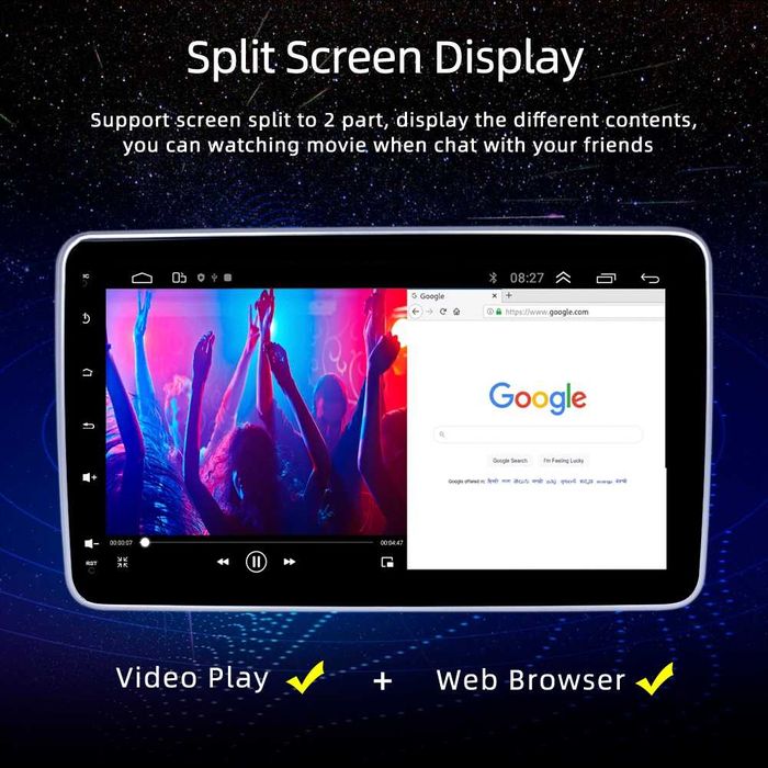 10” 1-DIN мултимедия с Android 14 с 64GB ROM, RAM 4GB