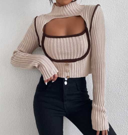 Есенно-зимен топ, Секси пуловер, Ефектна къса блуза, Къс пуловер