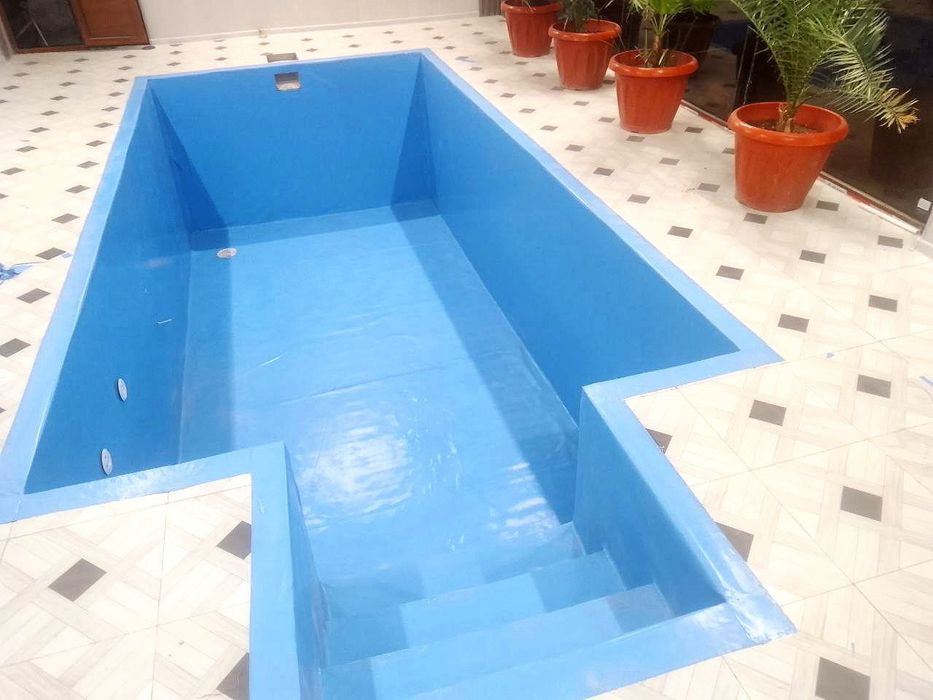Бассейн натяжнка стен ПВХ пленкой.